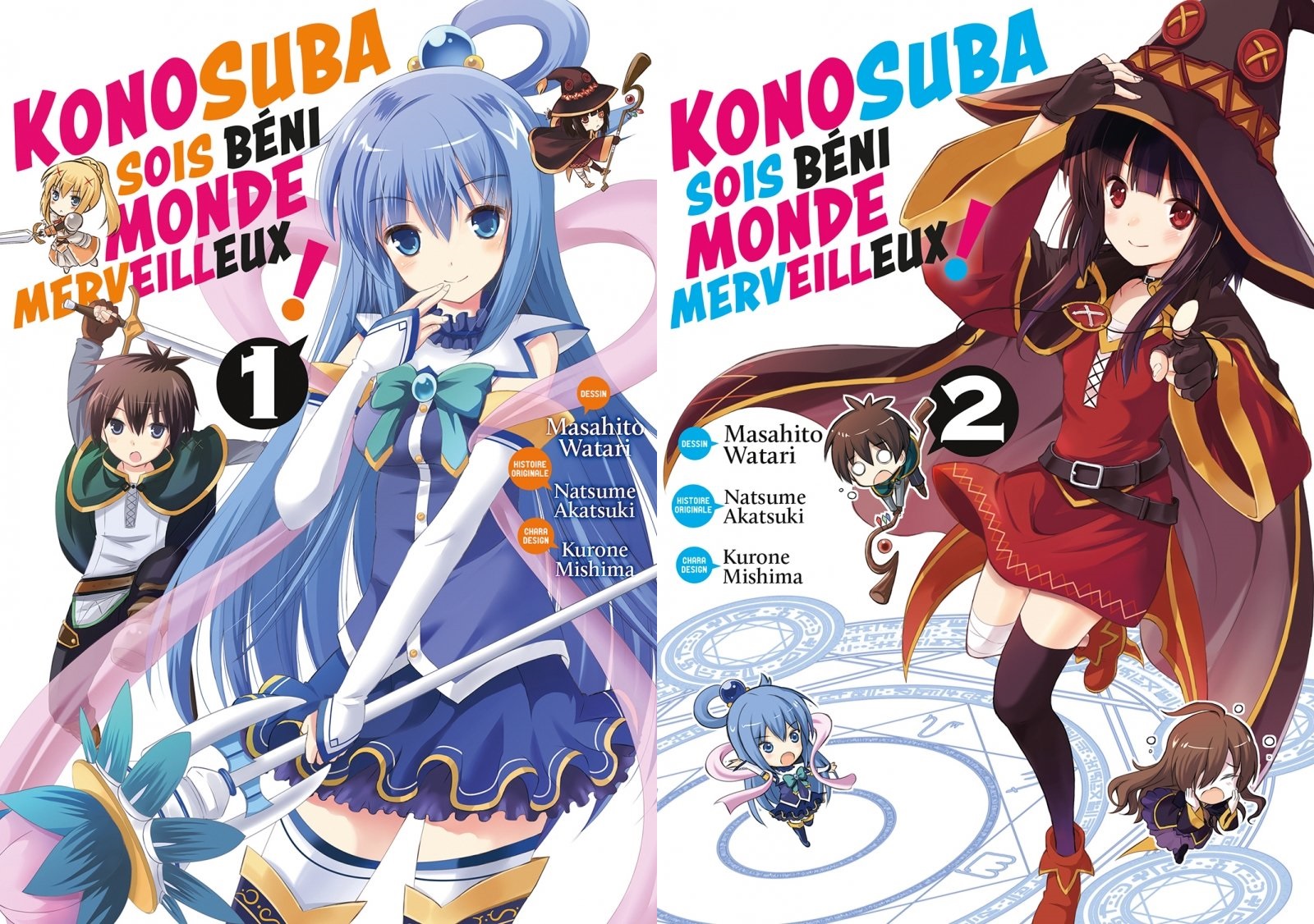 Couvertures des tomes 1 et 2 de Konosuba