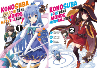 Couvertures des tomes 1 et 2 de Konosuba title=